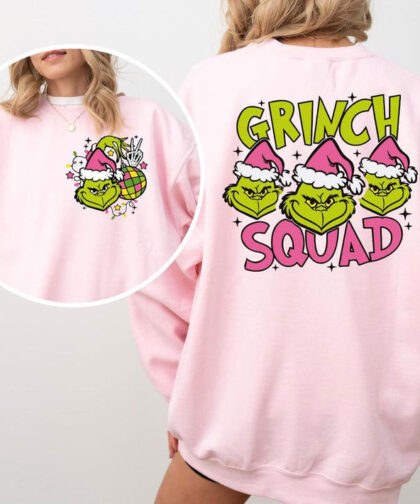 Grinch Squad Christmas Sweatshirt Hoodie for Holiday Fun.