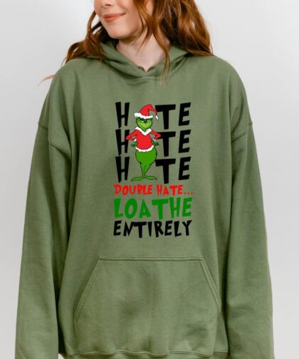 Merry Grinchmas Double Hate Exclusive Edition Hooded Sweatshirt - Vibrant Grinch Sign - Youthful Fashion Trend