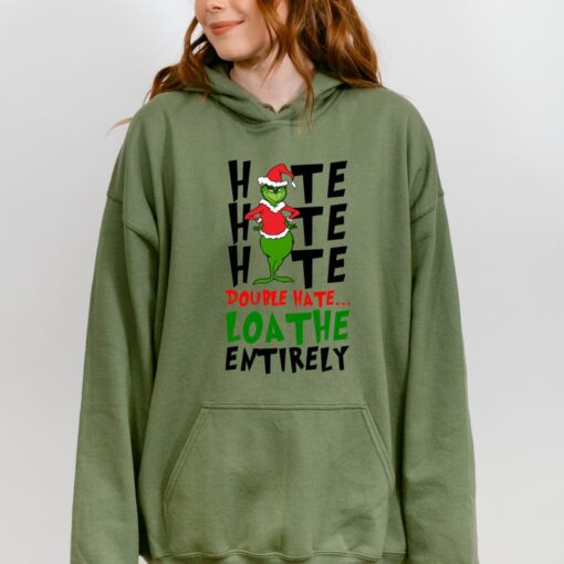 Merry Grinchmas Double Hate Exclusive Edition Hooded Sweatshirt - Vibrant Grinch Sign - Youthful Fashion Trend