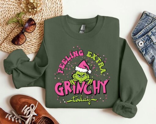 Funny Christmas sweatshirt featuring Grinch