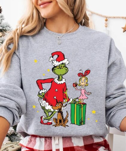 Grinch and Cindy Lou Who Grinchmas Shirt, Grinch Sweatshirt with Max the Dog Christmas gifts for her