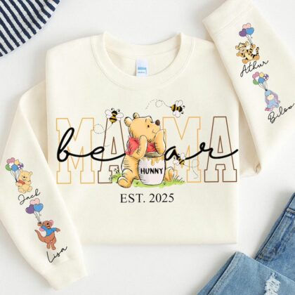 Custom Mama Bear shirt png, Mama Est with Kid Name on Sleeve Png, Personalized Mom Png, Custom Mothers Day Gift, Mother's Day Png