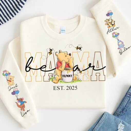 Custom Mama Bear shirt png, Mama Est with Kid Name on Sleeve Png, Personalized Mom Png, Custom Mothers Day Gift, Mother's Day Png