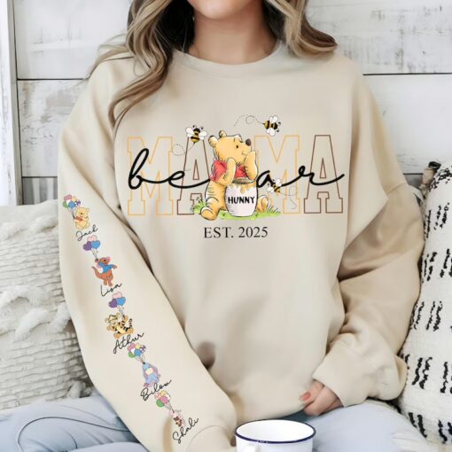 Custom Mama Bear shirt png, Mama Est with Kid Name on Sleeve Png, Personalized Mom Png, Custom Mothers Day Gift, Mother's Day Png