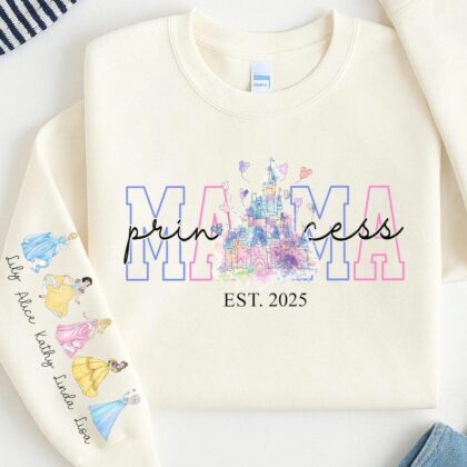 Custom Mama Princess shirt png, Mama Est with Kid Name on Sleeve Png,Personalized Mom Png, Mother's Day Png,Mama Png,Custom Mothers Day Gift