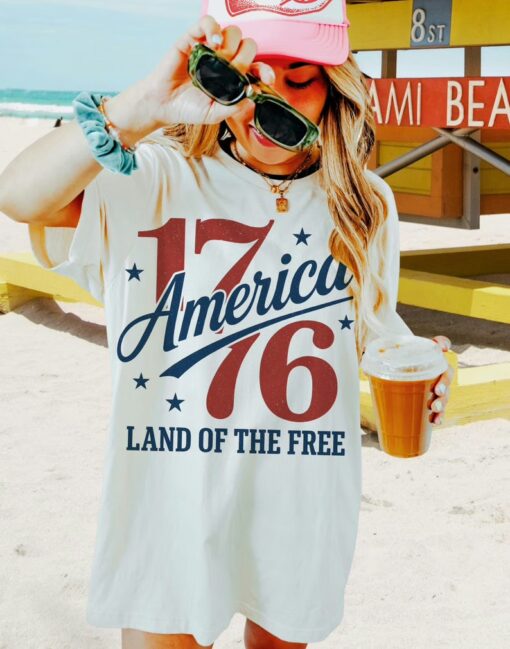 1776 America Land Of The Free Patriotic 4th of July T Shirt, Independence Day Graphic Tee, Gift For Family
