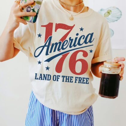 1776 America Land Of The Free Patriotic 4th of July T Shirt, Independence Day Graphic Tee, Gift For Family