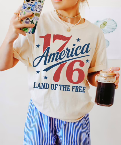 1776 America Land Of The Free Patriotic 4th of July T Shirt, Independence Day Graphic Tee, Gift For Family