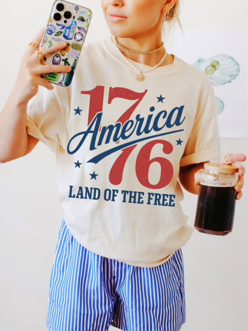 1776 America Land Of The Free Patriotic 4th of July T Shirt, Independence Day Graphic Tee, Gift For Family