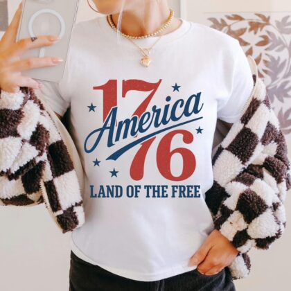 1776 America Land Of The Free Patriotic 4th of July T Shirt, Independence Day Graphic Tee, Gift For Family