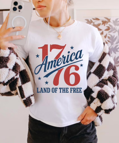 1776 America Land Of The Free Patriotic 4th of July T Shirt, Independence Day Graphic Tee, Gift For Family