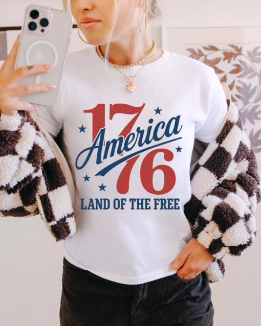 1776 America Land Of The Free Patriotic 4th of July T Shirt, Independence Day Graphic Tee, Gift For Family