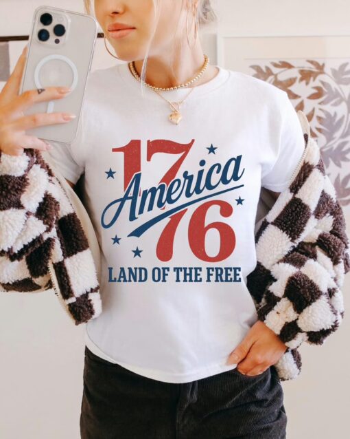1776 America Land Of The Free Patriotic 4th of July T Shirt, Independence Day Graphic Tee, Gift For Family