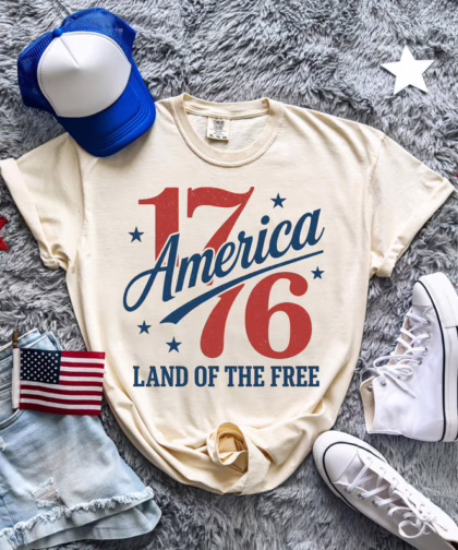 1776 America Land Of The Free Patriotic 4th of July T Shirt, Independence Day Graphic Tee, Gift For Family