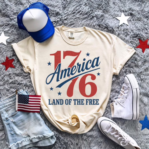 1776 America Land Of The Free Patriotic 4th of July T Shirt, Independence Day Graphic Tee, Gift For Family