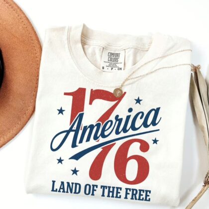 1776 America Land Of The Free Patriotic 4th of July T Shirt, Independence Day Graphic Tee, Gift For Family