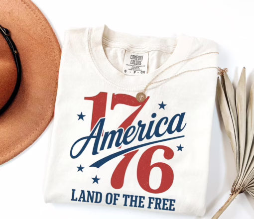 1776 America Land Of The Free Patriotic 4th of July T Shirt, Independence Day Graphic Tee, Gift For Family