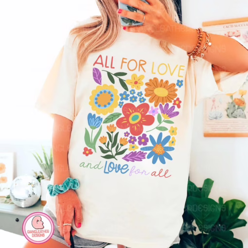 All For Love Love For All LGBT Rainbow T Shirt, Pride Month Crewneck Sweatshirt, Equality Sweatshirt, Gay Lesbian Gift