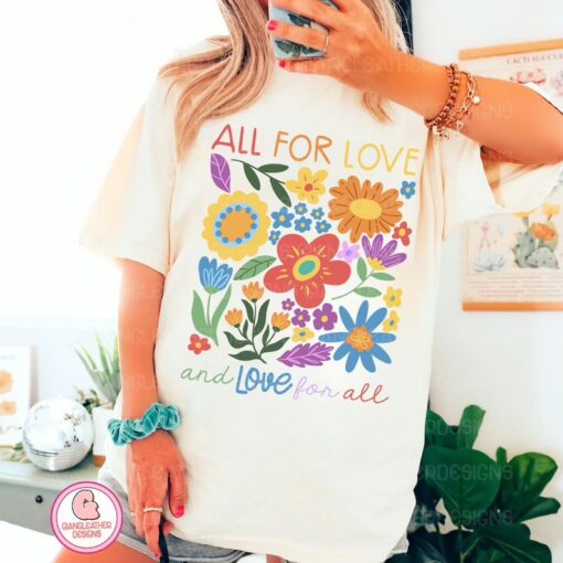 All For Love Love For All LGBT Rainbow T Shirt, Pride Month Crewneck Sweatshirt, Equality Sweatshirt, Gay Lesbian Gift