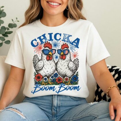 Chicka Boom Boom Patriotic Chicken 4th of July T Shirt, Fourth Of July Shirt, Funny Gift For Family