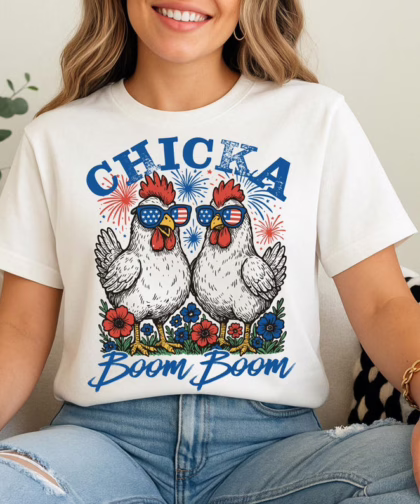 Chicka Boom Boom Patriotic Chicken 4th of July T Shirt, Fourth Of July Shirt, Funny Gift For Family