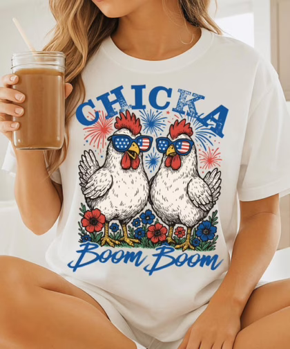 Chicka Boom Boom Patriotic Chicken 4th of July T Shirt, Fourth Of July Shirt, Funny Gift For Family