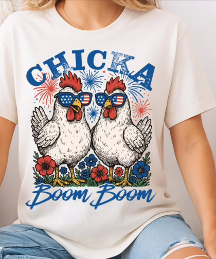 Chicka Boom Boom Patriotic Chicken 4th of July T Shirt, Fourth Of July Shirt, Funny Gift For Family