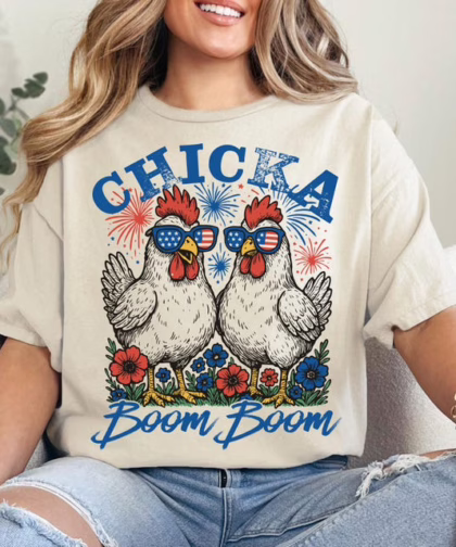 Chicka Boom Boom Patriotic Chicken 4th of July T Shirt, Fourth Of July Shirt, Funny Gift For Family