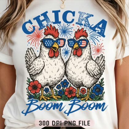 Chicka Boom Boom Patriotic Chicken 4th of July T Shirt, Fourth Of July Shirt, Funny Gift For Family