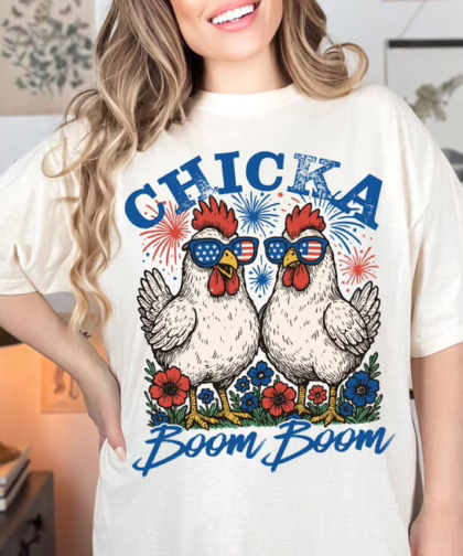 Chicka Boom Boom Patriotic Chicken 4th of July T Shirt, Fourth Of July Shirt, Funny Gift For Family