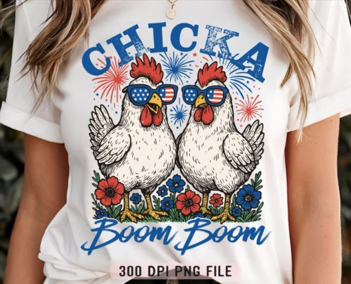 Chicka Boom Boom Patriotic Chicken 4th of July T Shirt, Fourth Of July Shirt, Funny Gift For Family