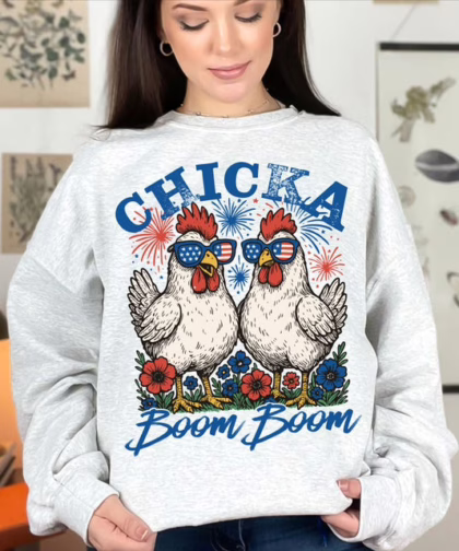 Chicka Boom Boom Patriotic Chicken 4th of July T Shirt, Fourth Of July Shirt, Funny Gift For Family
