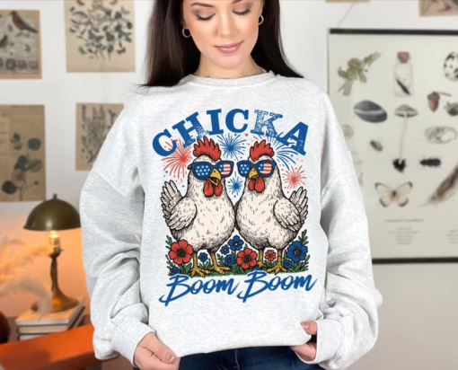 Chicka Boom Boom Patriotic Chicken 4th of July T Shirt, Fourth Of July Shirt, Funny Gift For Family