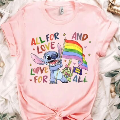 Disney Lilo and Stitch Pride All For Love and Love For ALL LGBT Shirt, Gay Lesbian Support Shirt, Disney Pride Family Trip, Equality Sweatshirt