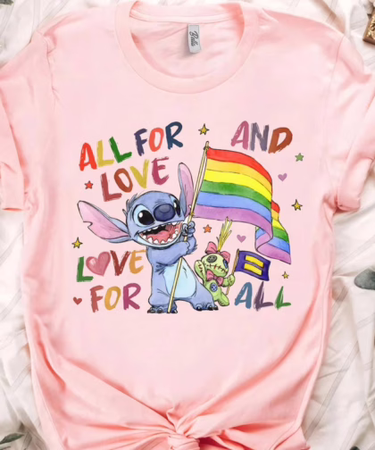 Disney Lilo and Stitch Pride All For Love and Love For ALL LGBT Shirt, Gay Lesbian Support Shirt, Disney Pride Family Trip, Equality Sweatshirt