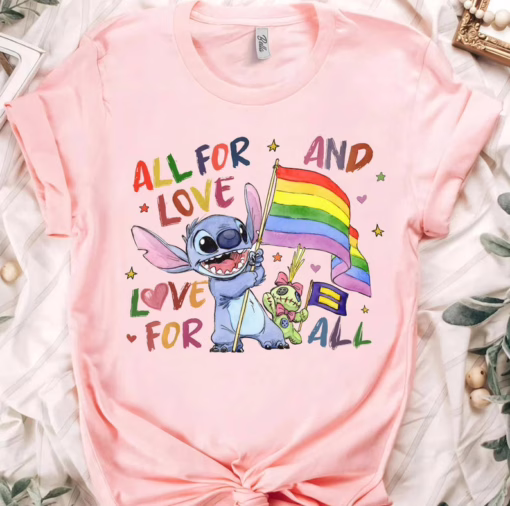 Disney Lilo and Stitch Pride All For Love and Love For ALL LGBT Shirt, Gay Lesbian Support Shirt, Disney Pride Family Trip, Equality Sweatshirt