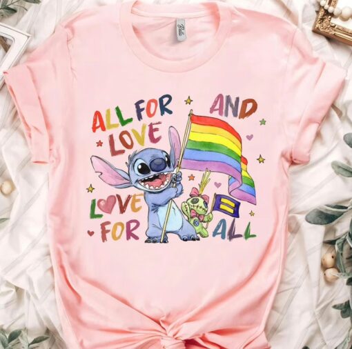 Disney Lilo and Stitch Pride All For Love and Love For ALL LGBT Shirt, Gay Lesbian Support Shirt, Disney Pride Family Trip, Equality Sweatshirt