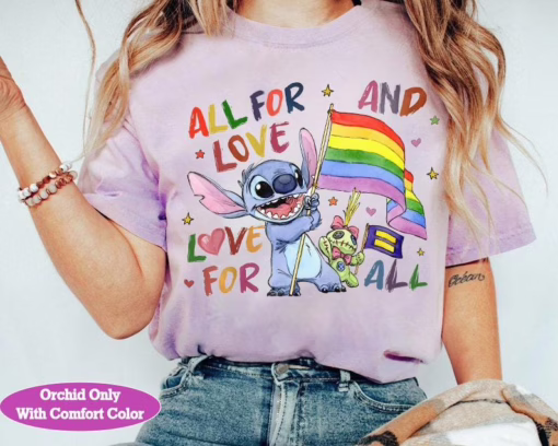 Disney Lilo and Stitch Pride All For Love and Love For ALL LGBT Shirt, Gay Lesbian Support Shirt, Disney Pride Family Trip, Equality Sweatshirt