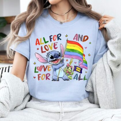 Disney Lilo and Stitch Pride All For Love and Love For ALL LGBT Shirt, Gay Lesbian Support Shirt, Disney Pride Family Trip, Equality Sweatshirt