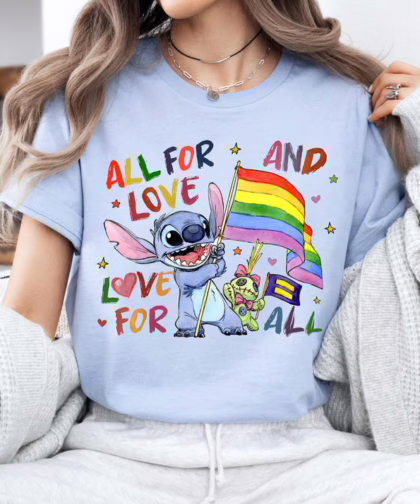 Disney Lilo and Stitch Pride All For Love and Love For ALL LGBT Shirt, Gay Lesbian Support Shirt, Disney Pride Family Trip, Equality Sweatshirt