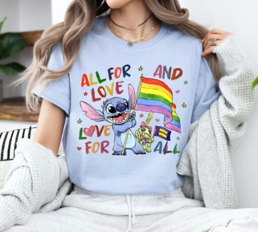 Disney Lilo and Stitch Pride All For Love and Love For ALL LGBT Shirt, Gay Lesbian Support Shirt, Disney Pride Family Trip, Equality Sweatshirt