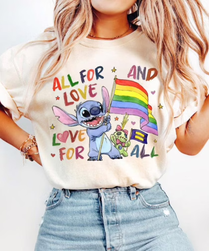 Disney Lilo and Stitch Pride All For Love and Love For ALL LGBT Shirt, Gay Lesbian Support Shirt, Disney Pride Family Trip, Equality Sweatshirt