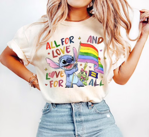 Disney Lilo and Stitch Pride All For Love and Love For ALL LGBT Shirt, Gay Lesbian Support Shirt, Disney Pride Family Trip, Equality Sweatshirt