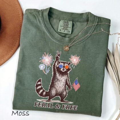 Feral But Free Raccoon 4th of July T Shirt, Patriotic Raccoon Fourth Of July Shirt, Independence Day Shirt, Gift For Family