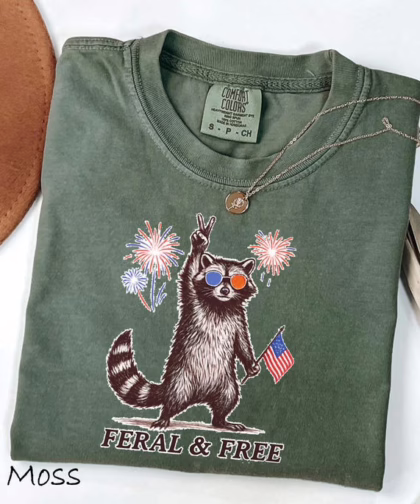 Feral But Free Raccoon 4th of July T Shirt, Patriotic Raccoon Fourth Of July Shirt, Independence Day Shirt, Gift For Family