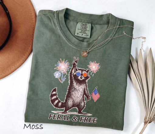 Feral But Free Raccoon 4th of July T Shirt, Patriotic Raccoon Fourth Of July Shirt, Independence Day Shirt, Gift For Family