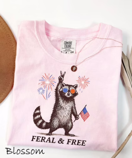 Feral But Free Raccoon 4th of July T Shirt, Patriotic Raccoon Fourth Of July Shirt, Independence Day Shirt, Gift For Family
