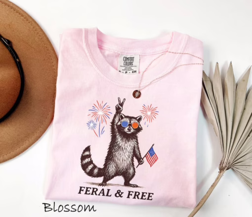 Feral But Free Raccoon 4th of July T Shirt, Patriotic Raccoon Fourth Of July Shirt, Independence Day Shirt, Gift For Family