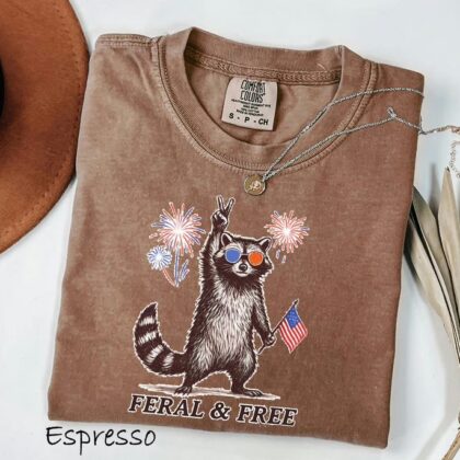 Feral But Free Raccoon 4th of July T Shirt, Patriotic Raccoon Fourth Of July Shirt, Independence Day Shirt, Gift For Family