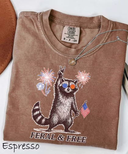 Feral But Free Raccoon 4th of July T Shirt, Patriotic Raccoon Fourth Of July Shirt, Independence Day Shirt, Gift For Family